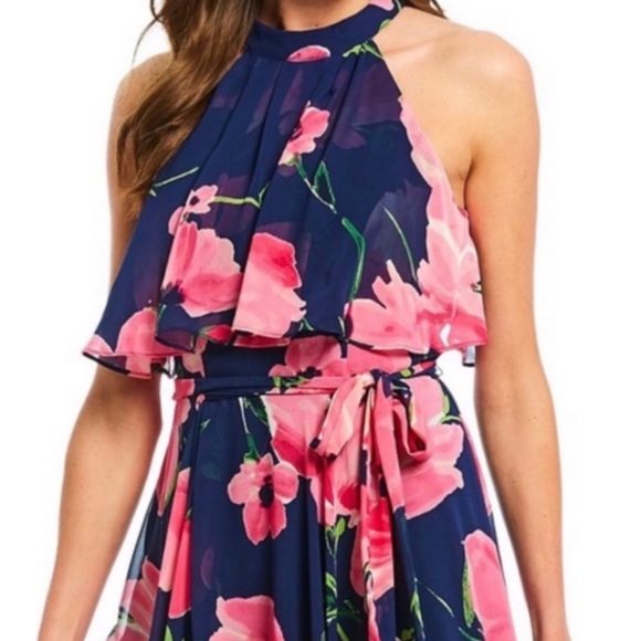 BEAUTIFUL/FLATTERING ELIZA J floral halter maxi chiffon dress Size 14 🌺 - Picture 5 of 7